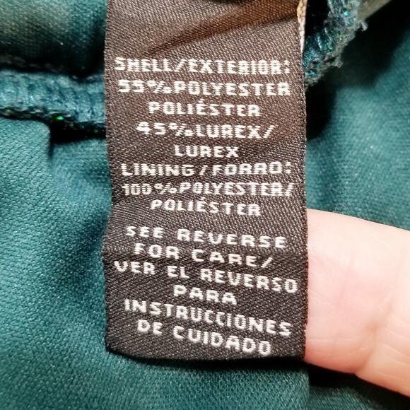 MSK Women's Blue Green Metallic V-Neck Balloon Waist Split Sleeve  Lined Sie L - Picture 11 of 12